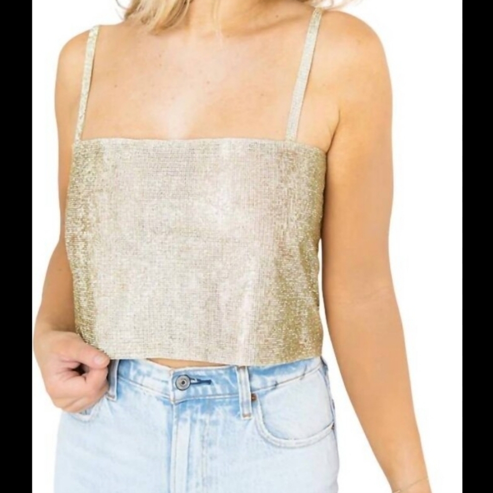 Buddy Love Rhinestone Tank Top Gold NWT Size XS